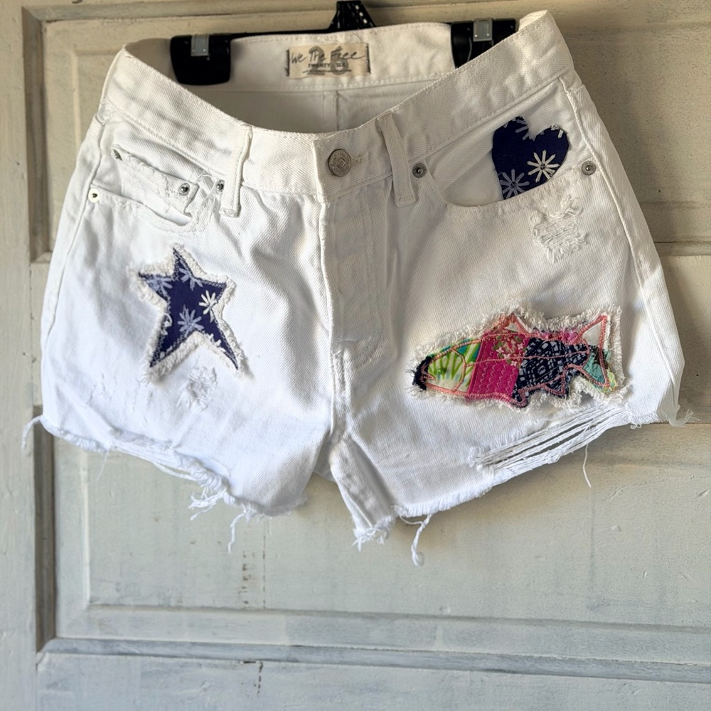 White Patchwork Star & Heart Denim Shorts - We the free
